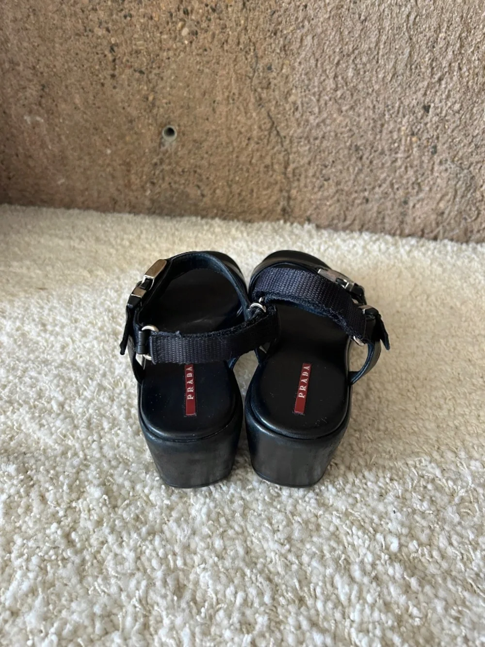 Prada Black Leather Platform Sandals Made in Italy Size 36